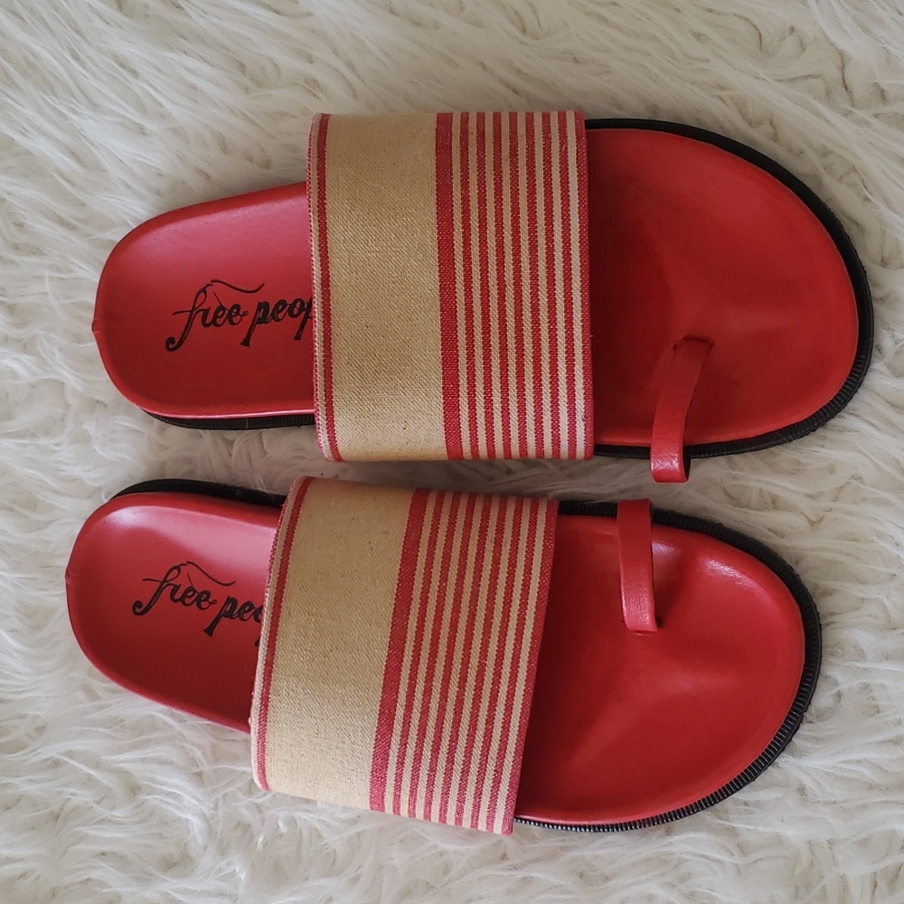 P025  Free People Saylor Footbed Sandal Slip-on Red Multi-Color Size 40